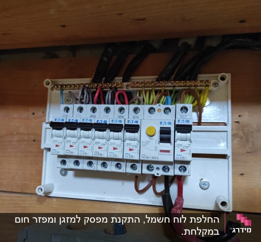 לוח חשמל עם מפסקים וחוטי חשמל צבעוניים